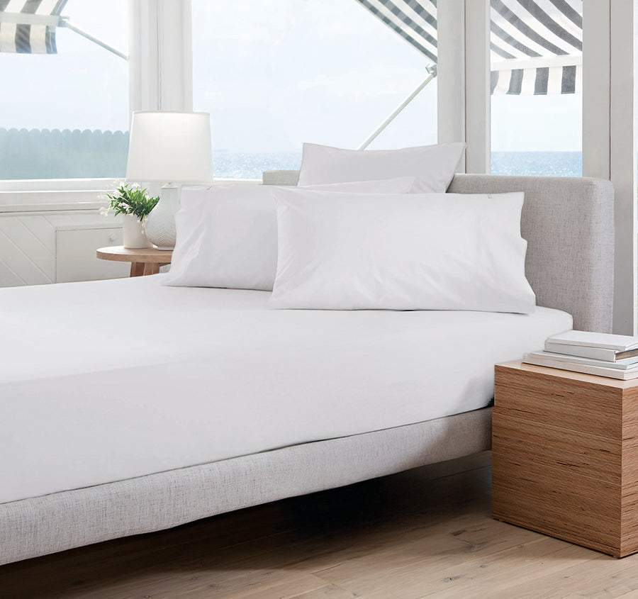 Oxford 300TC Crisp Cotton Percale Fitted Combo Set Range Pure White