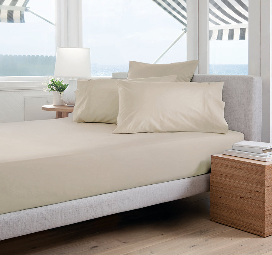Oxford 300TC Crisp Cotton Percale Fitted Combo Set Range Sandstone