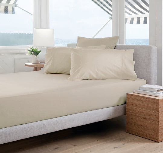 Oxford 300TC Crisp Cotton Percale Fitted Combo Set Range Sandstone
