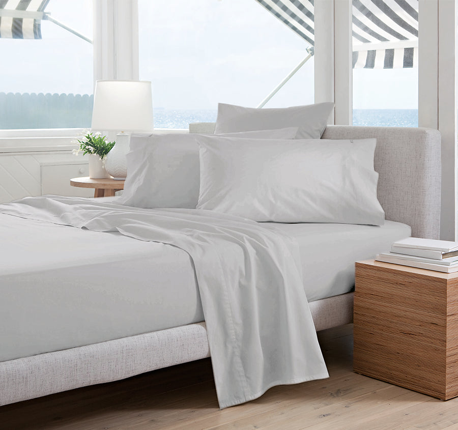 Oxford 300TC Crisp Cotton Percale Sheet Set Range Warm Silver
