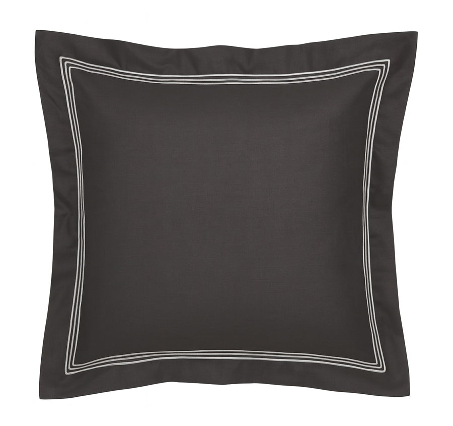 Signature 500TC Embroidered Egyptian Cotton Tailored European Pillowcase Charcoal Grey and Pure White