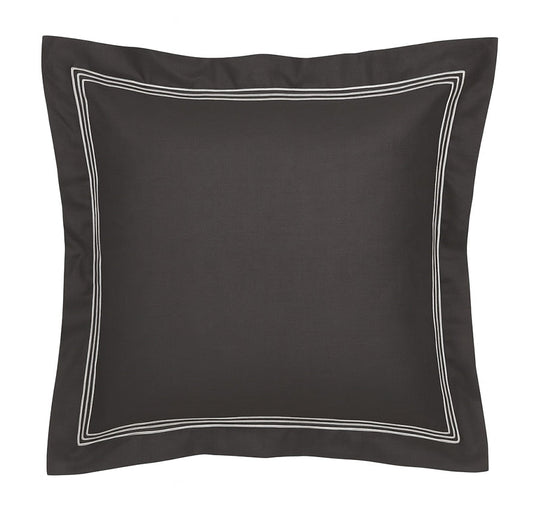 Signature 500TC Embroidered Egyptian Cotton Tailored European Pillowcase Charcoal Grey and Pure White