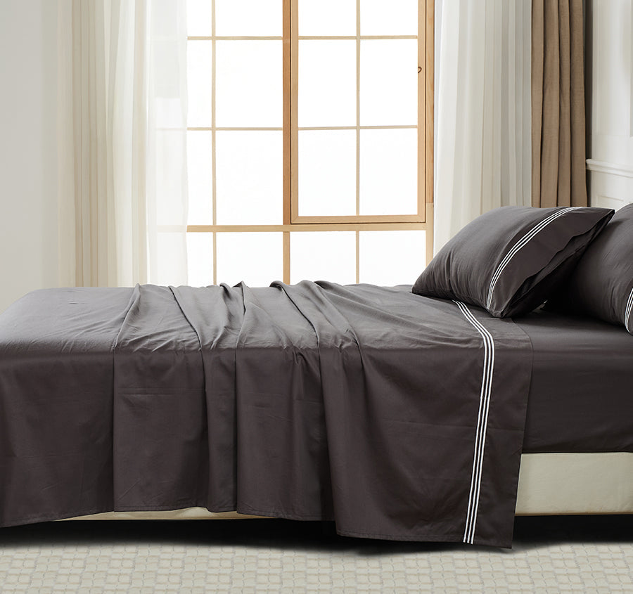 Signature 500TC Embroidered Egyptian Cotton Mega Sheet Set Range Charcoal Grey and Pure White