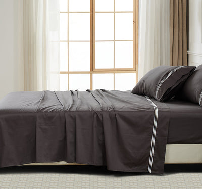 Signature 500TC Embroidered Egyptian Cotton Mega Sheet Set Range Charcoal Grey and Pure White