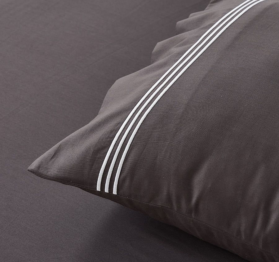 Signature 500TC Embroidered Egyptian Cotton Mega Sheet Set Range Charcoal Grey and Pure White