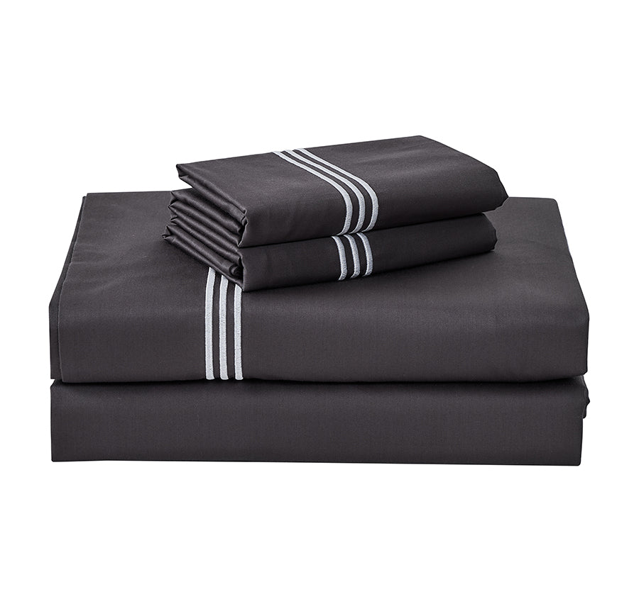 Signature 500TC Embroidered Egyptian Cotton Mega Sheet Set Range Charcoal Grey and Pure White