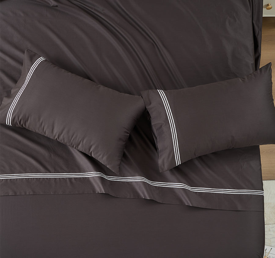 Signature 500TC Embroidered Egyptian Cotton Mega Sheet Set Range Charcoal Grey and Pure White