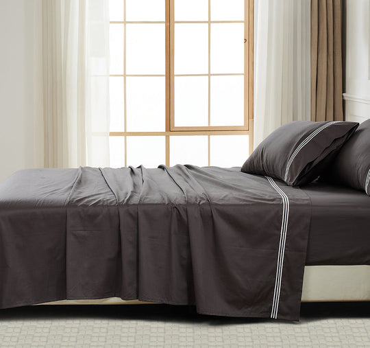 Signature 500TC Embroidered Egyptian Cotton Mega Sheet Set Range Charcoal Grey and Pure White