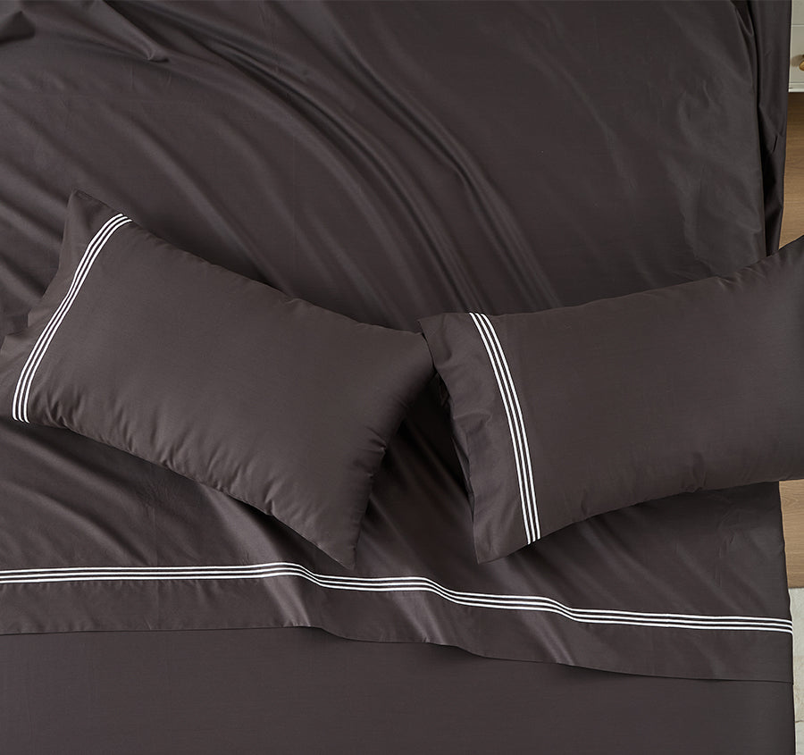 Signature 500TC Embroidered Egyptian Cotton Standard Pillowcase Pair Charcoal Grey and Pure White