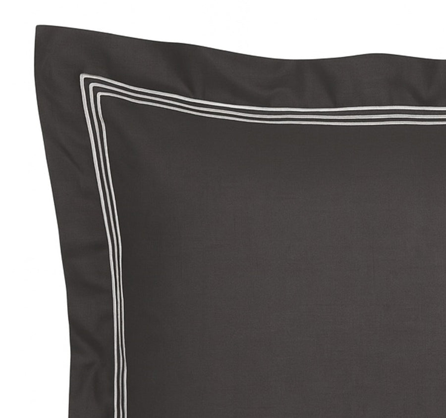 Signature 500TC Embroidered Egyptian Cotton Tailored Standard Pillowcase Pair Charcoal Grey and Pure White