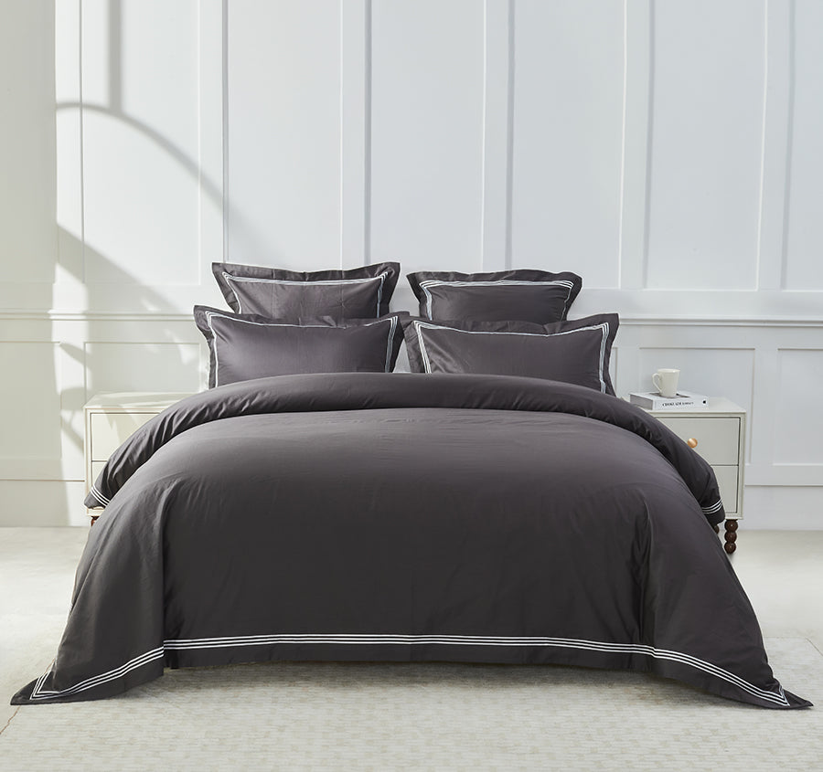 Signature 500TC Embroidered Egyptian Cotton Tailored Standard Pillowcase Pair Charcoal Grey and Pure White