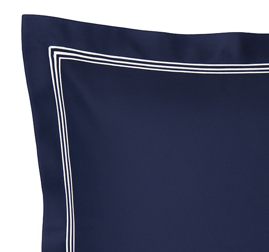 Signature 500TC Embroidered Egyptian Cotton Tailored European Pillowcase Midnight Navy and Pure White