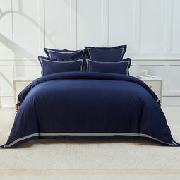 Signature 500TC Embroidered Egyptian Cotton Quilt Cover Set Range Midnight Navy and Pure White