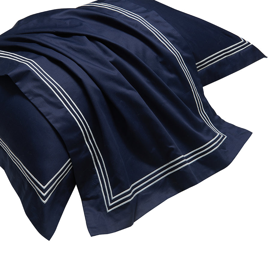 Signature 500TC Embroidered Egyptian Cotton Quilt Cover Set Range Midnight Navy and Pure White