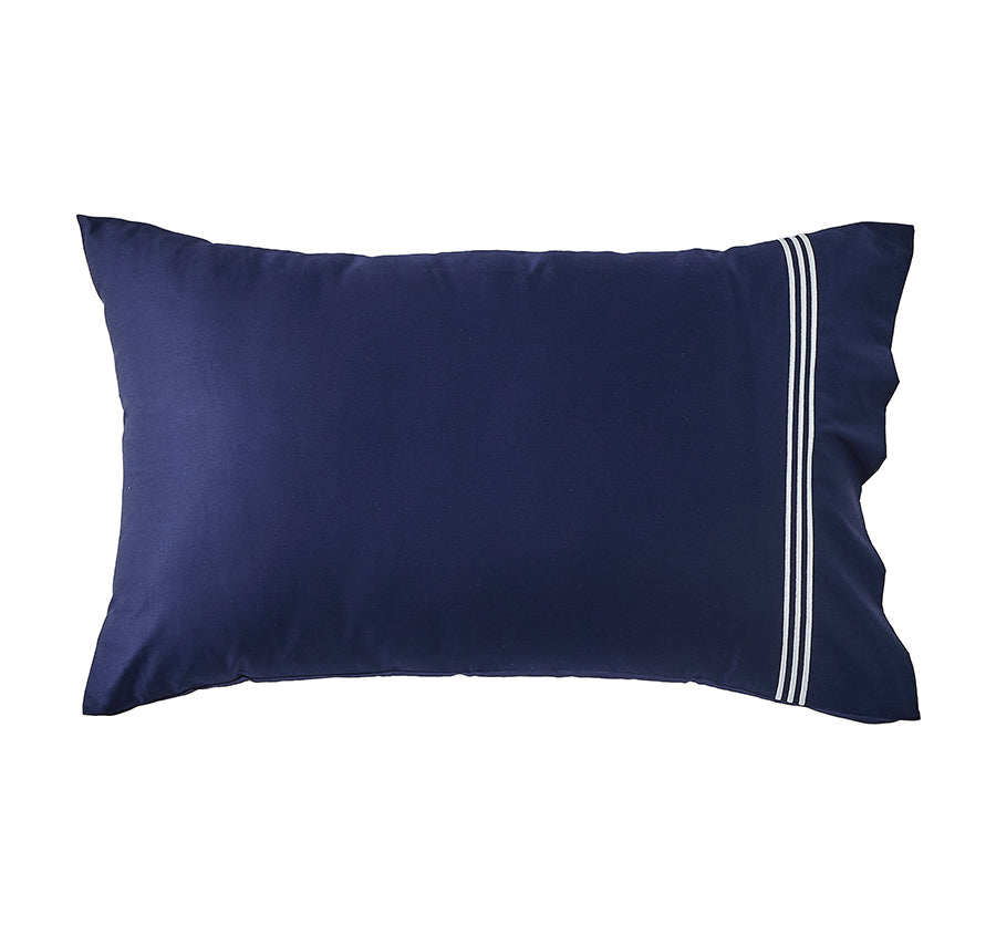 Signature 500TC Embroidered Egyptian Cotton Standard Pillowcase Pair Midnight Navy and Pure White