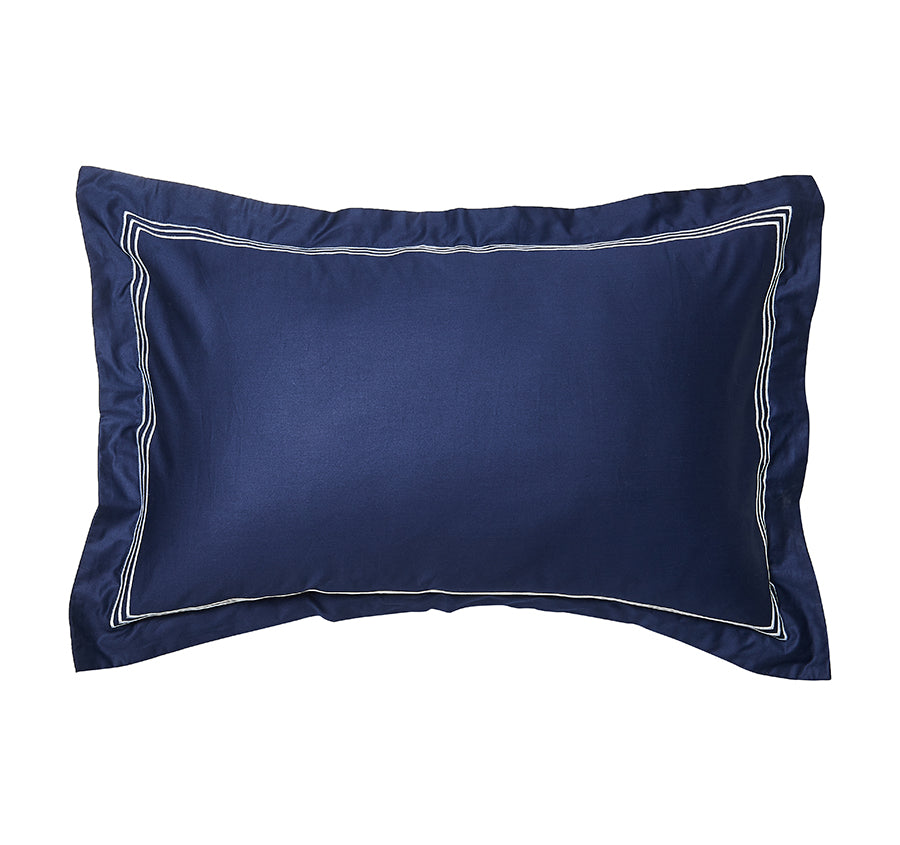 Signature 500TC Embroidered Egyptian Cotton Tailored Standard Pillowcase Pair Midnight Navy and Pure White