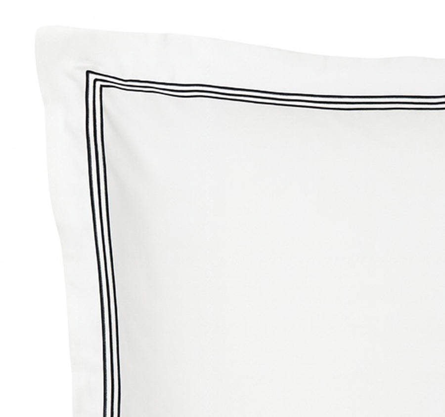 Signature 500TC Embroidered Egyptian Cotton Tailored European Pillowcase Pure White and Black