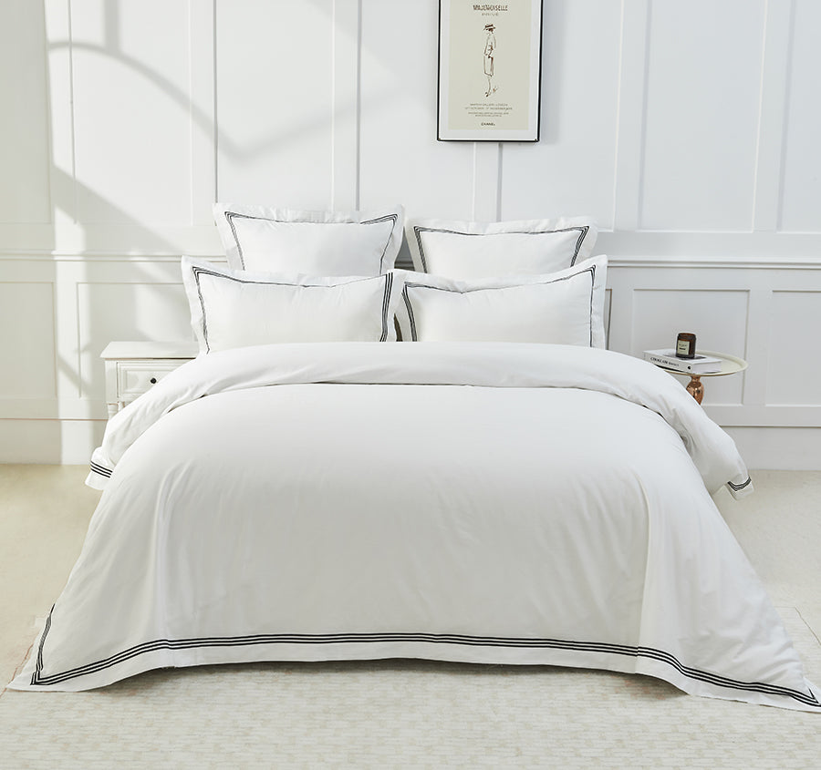 Signature 500TC Embroidered Egyptian Cotton Tailored European Pillowcase Pure White and Black