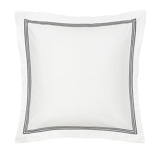 Signature 500TC Embroidered Egyptian Cotton Tailored European Pillowcase Pure White and Black