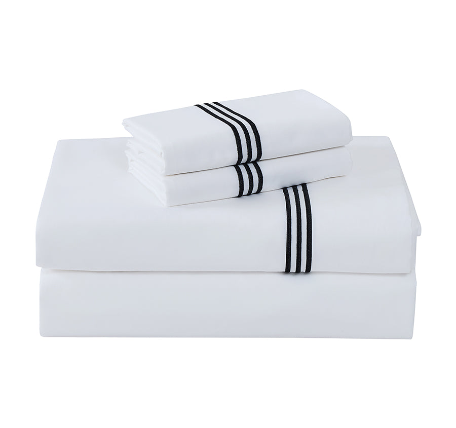 Signature 500TC Embroidered Egyptian Cotton Mega Sheet Set Range Pure White and Black