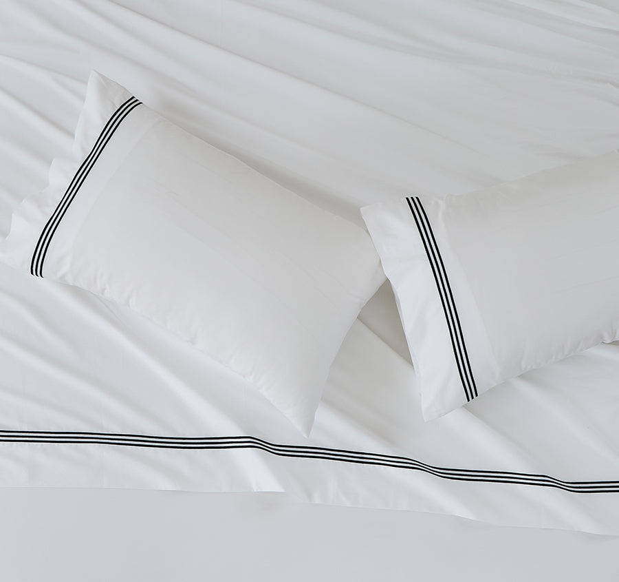 Signature 500TC Embroidered Egyptian Cotton Mega Sheet Set Range Pure White and Black