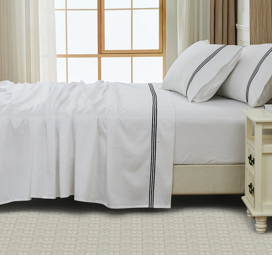 Signature 500TC Embroidered Egyptian Cotton Mega Sheet Set Range Pure White and Black