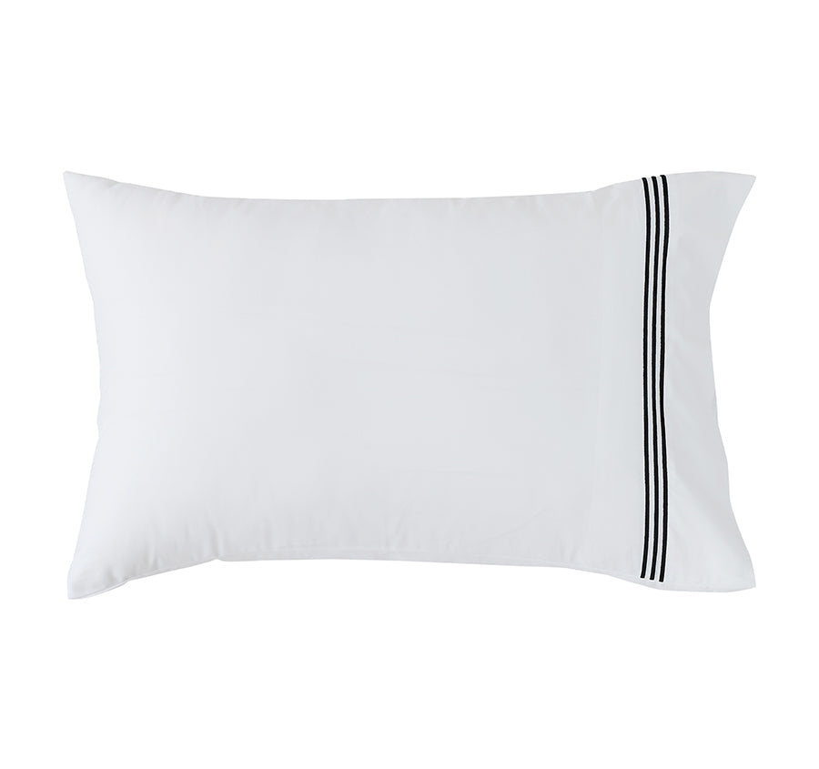 Signature 500TC Embroidered Egyptian Cotton Standard Pillowcase Pair Pure White and Black