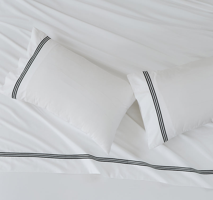 Signature 500TC Embroidered Egyptian Cotton Standard Pillowcase Pair Pure White and Black