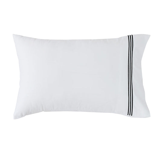 Signature 500TC Embroidered Egyptian Cotton Standard Pillowcase Pair Pure White and Black