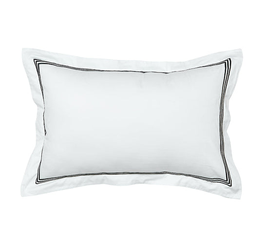 Signature 500TC Embroidered Egyptian Cotton Tailored Standard Pillowcase Pair Pure White and Black