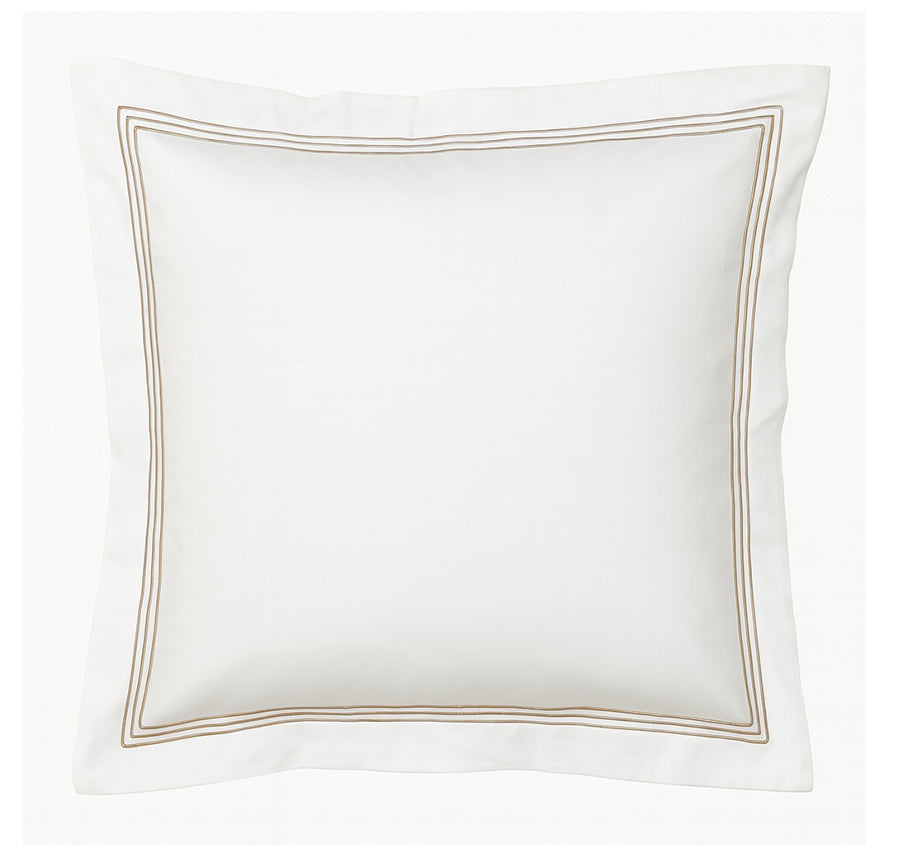 Signature 500TC Embroidered Egyptian Cotton Tailored European Pillowcase Pure White and Warm Taupe