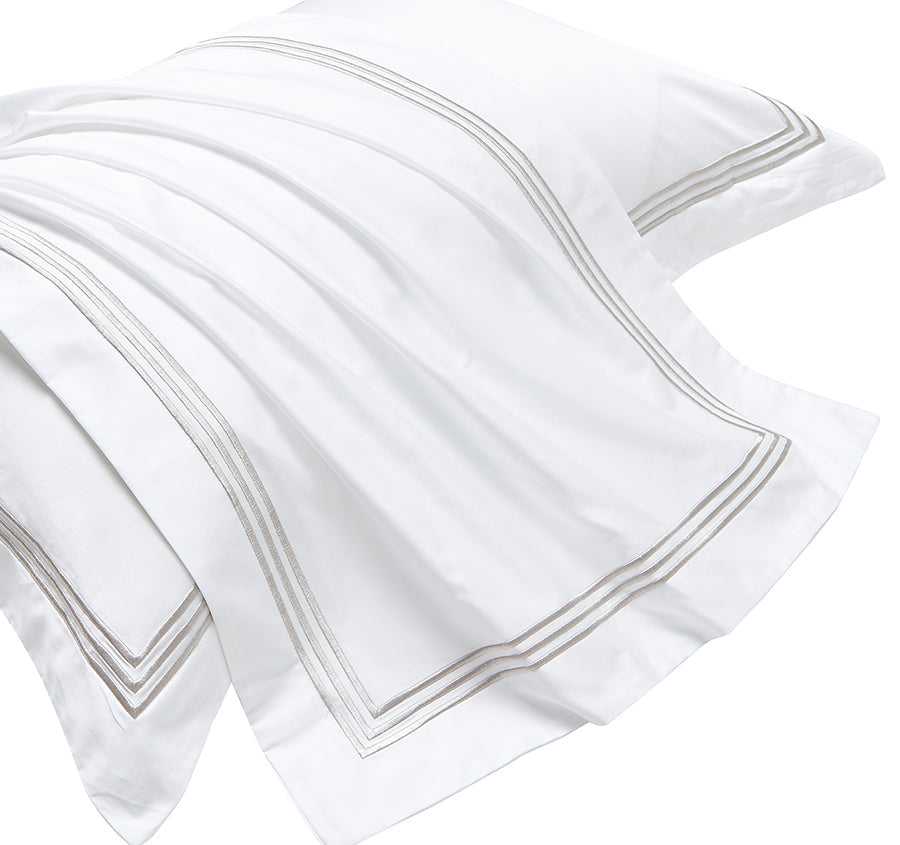 Signature 500TC Embroidered Egyptian Cotton Quilt Cover Set Range Pure White and Warm Taupe