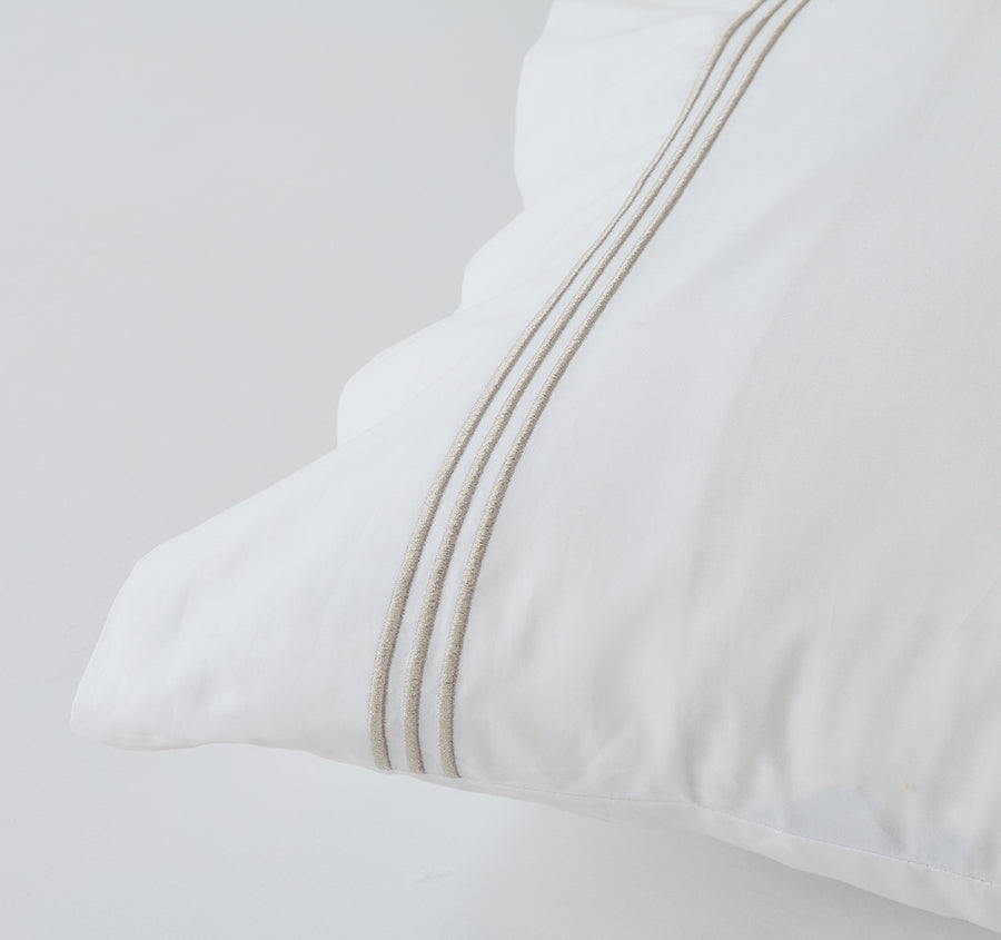 Signature 500TC Embroidered Egyptian Cotton Mega Sheet Set Range Pure White and Warm Taupe