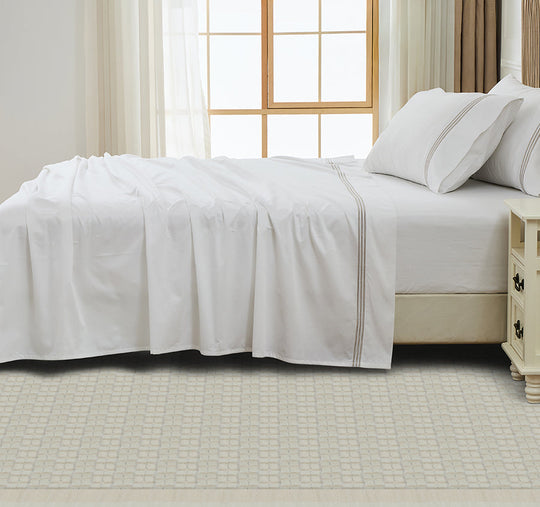 Signature 500TC Embroidered Egyptian Cotton Mega Sheet Set Range Pure White and Warm Taupe