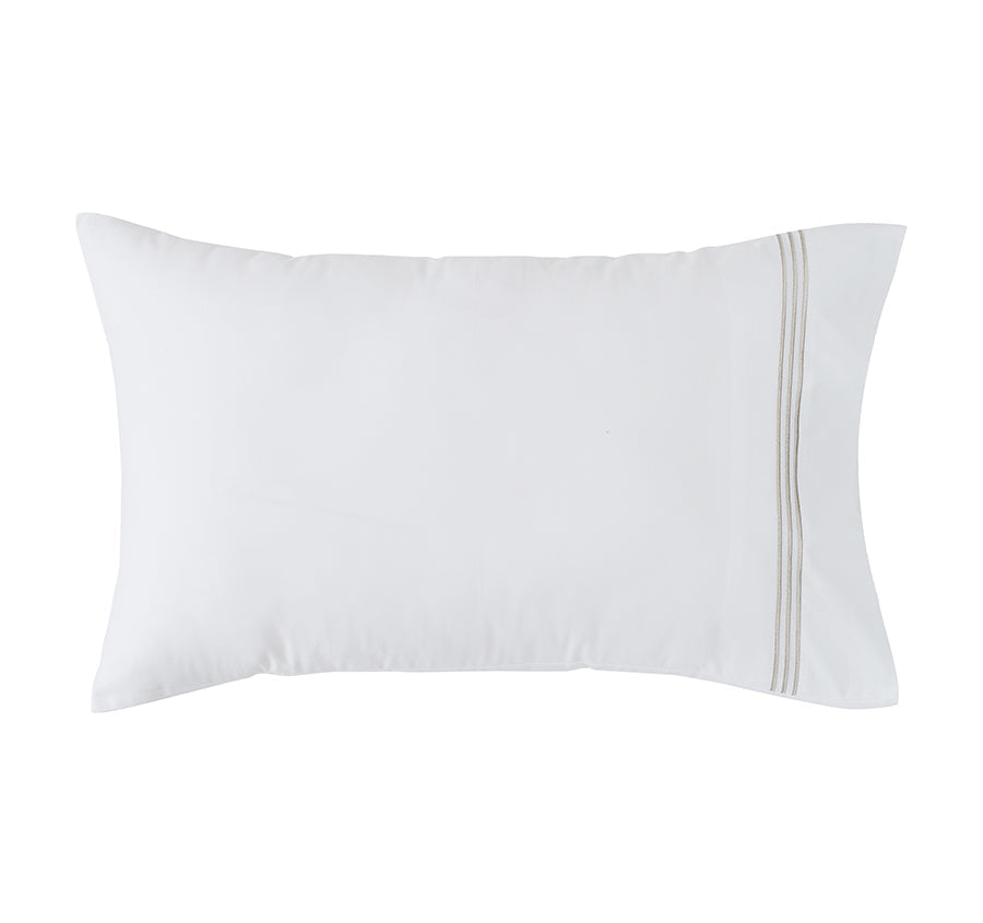 Signature 500TC Embroidered Egyptian Cotton Standard Pillowcase Pair Pure White and Warm Taupe