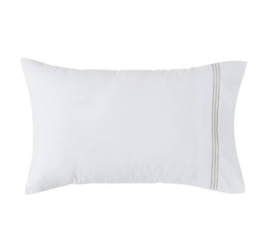 Signature 500TC Embroidered Egyptian Cotton Standard Pillowcase Pair Pure White and Warm Taupe