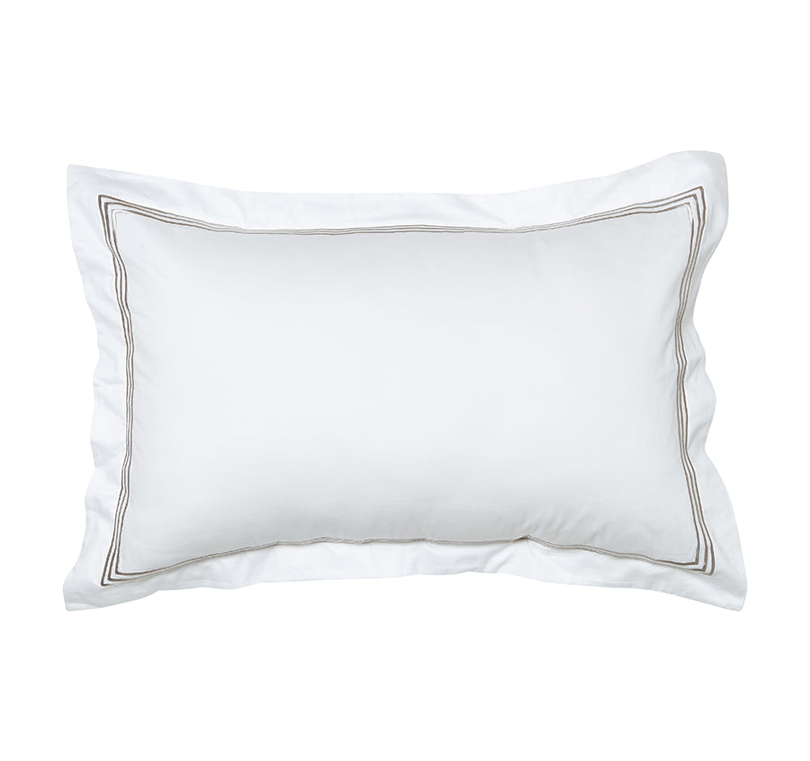 Signature 500TC Embroidered Egyptian Cotton Tailored Standard Pillowcase Pair Pure White and Warm Taupe