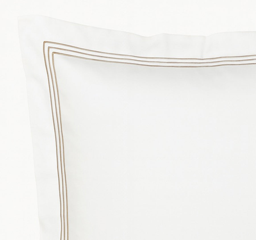 Signature 500TC Embroidered Egyptian Cotton Tailored Standard Pillowcase Pair Pure White and Warm Taupe
