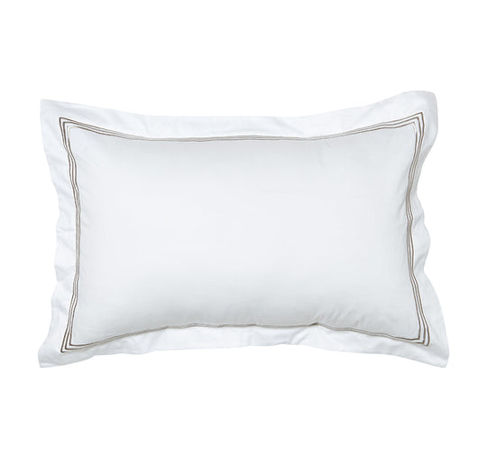 Signature 500TC Embroidered Egyptian Cotton Tailored Standard Pillowcase Pair Pure White and Warm Taupe