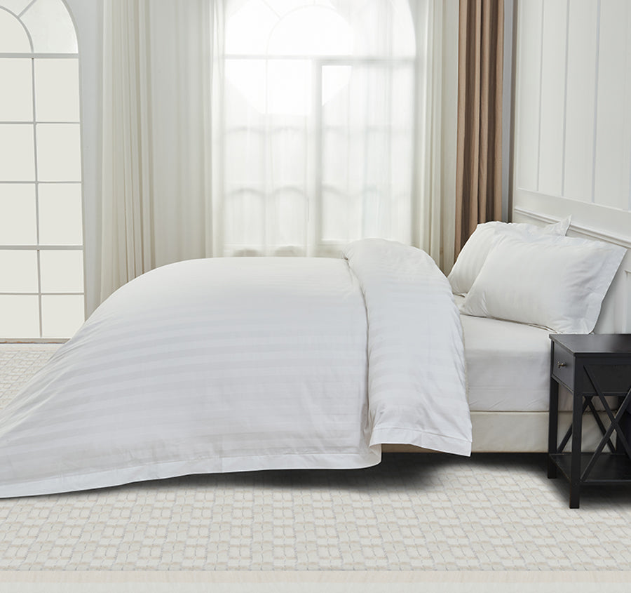 Signature 500TC Luxe Stripe Egyptian Cotton Quilt Cover Set Range Pure White