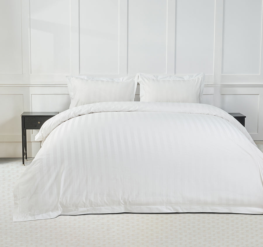 Signature 500TC Luxe Stripe Egyptian Cotton Quilt Cover Set Range Pure White