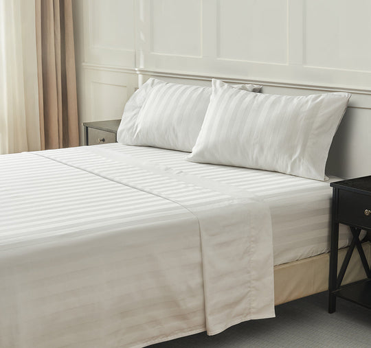 Signature 500TC Luxe Stripe Egyptian Cotton Mega Sheet Set Range Pure White
