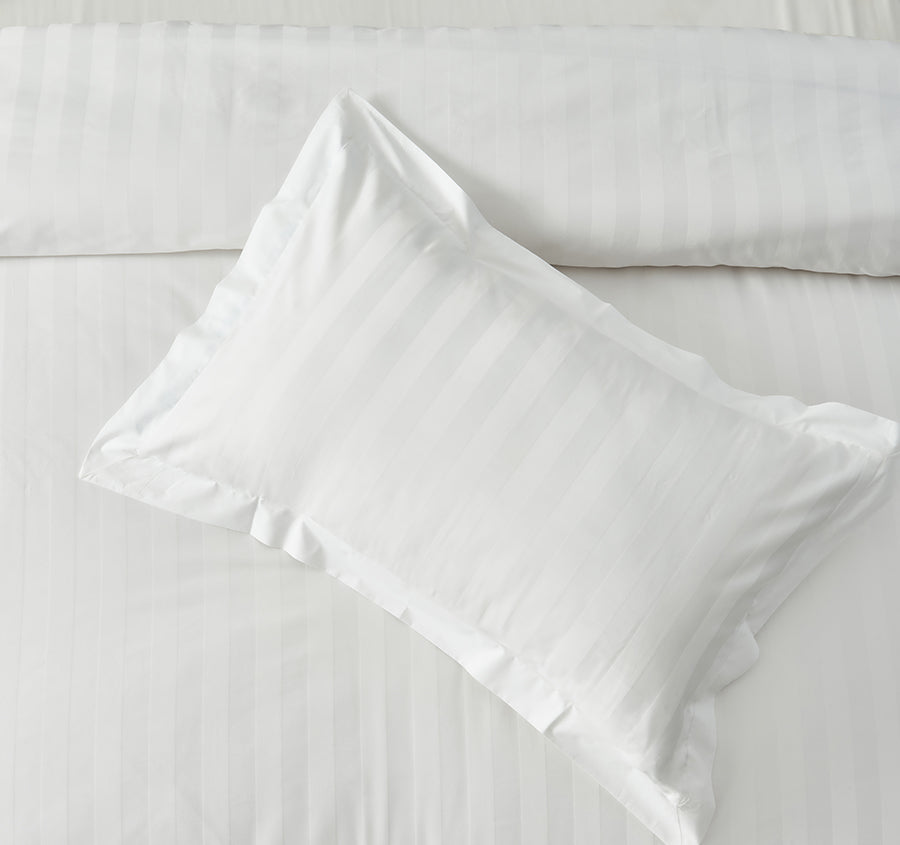 Signature 500TC Luxe Stripe Egyptian Cotton Tailored Standard Pillowcase Pair Pure White
