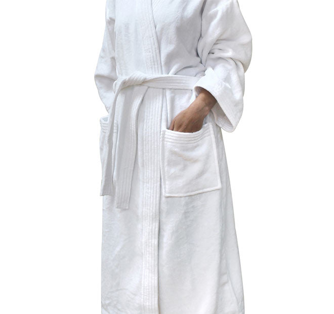 Cotton Velour One Size Bath Robe White