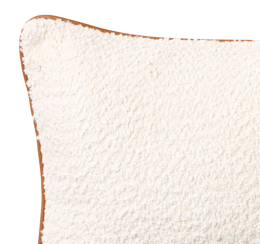 Boucle Leather 30x50cm Filled Cushion White