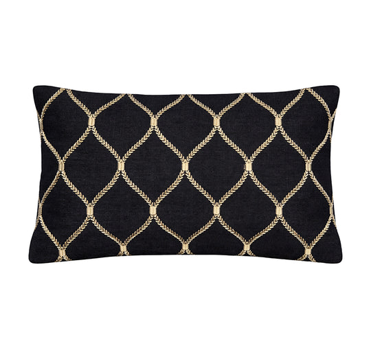 Linen Zahra Lattice 30x50cm Filled Cushion Black