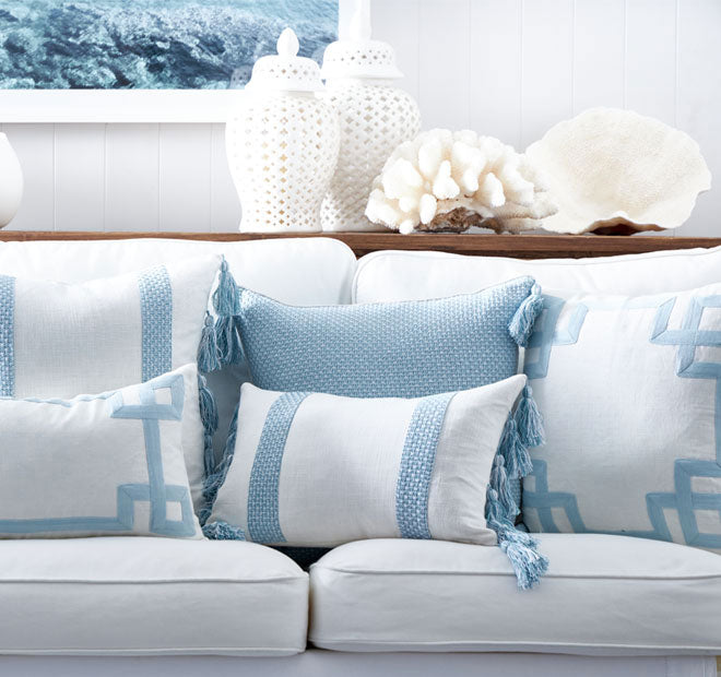 Jacquard Stripe 30x50cm Filled Cushion Sky Blue
