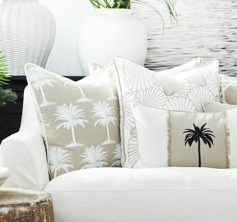 Havana Palm 30x50cm Filled Cushion White