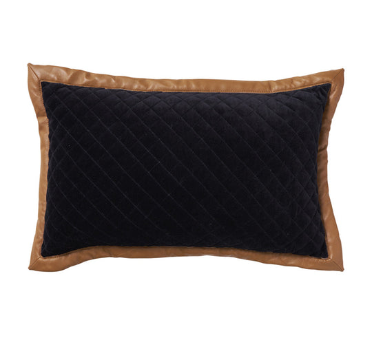 Velvet Leather Quilt 30x50cm Cushion Black