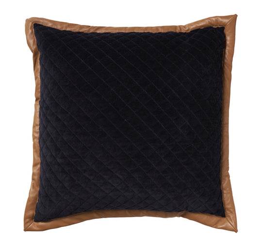 Velvet Leather Quilt 50x50cm Cushion Black